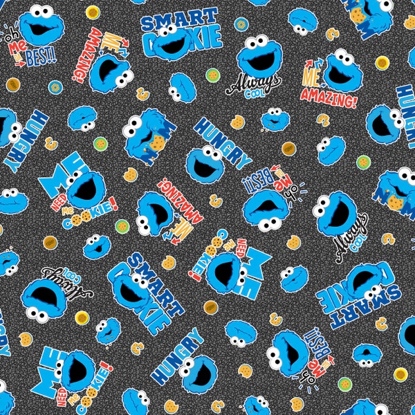 Sesame Street Fabric / Sesame Street Cookie Monster  by QT Fabrics, Sesame Street Cotton Material Yardage & Fat Quarters Available