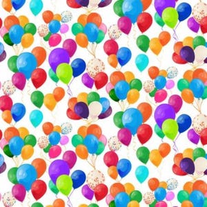 Balloons on White Fabric / Party Line Celebrate Collection by Clothworks Quilting Birthday Party by the yard Yardage & Fat Quarter Fabric