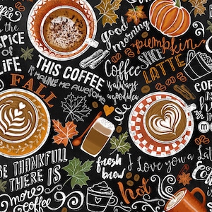Pumpkin Spice Coffee Fabric by the yard / Coffee Yardage / Kitchen fabric by Timeless Treasures CD7034  / Fabric by the yard & Fat Quarters