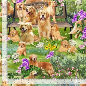 Tessuto Golden Retriever Dog Park / Tessuto Retriever / Tessuto per cani / Tessuto Timeless Treasures CD294 Yardage & Fat Quarter