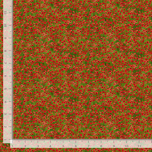Könnte beinhalten: Ein Stoff mit einem dichten Muster aus kleinen roten Blumen auf grünem Hintergrund. Die Blumen sind gleichmäßig verteilt und erzeugen ein strukturiertes Aussehen. Geeignet für verschiedene Bastelprojekte.