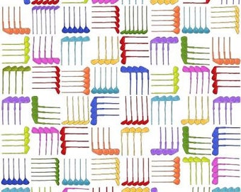 Golf Fabric / Golf Happy, You Go Girl Club Weave on White Fat Quarters, Yardage / Loralie 692-373