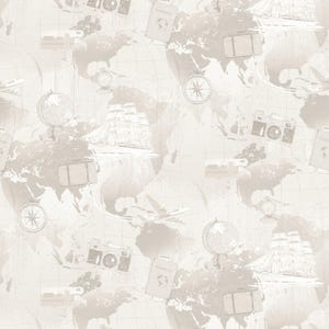 Weltkarte Stoff in Taupe / Stoffe von Clothworks / Map Blender Material Stoff Fat Quarter Stoff und Meterware