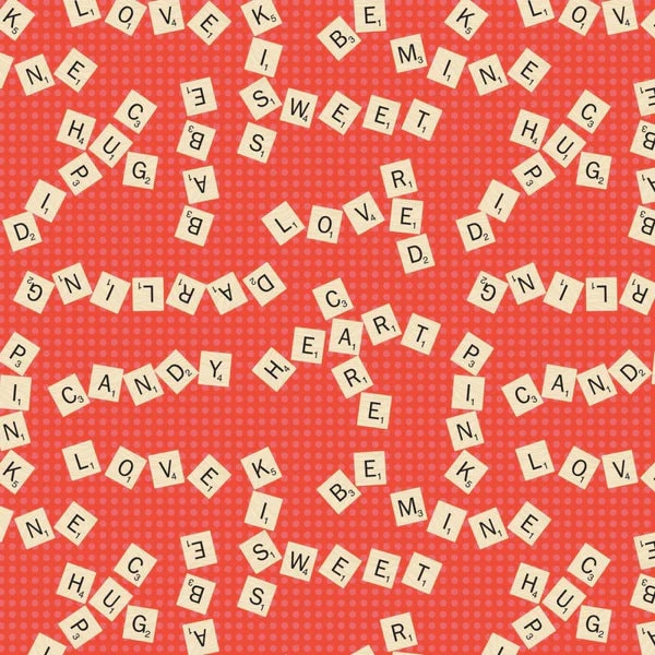 Hasbro Scrabble Valentines Words Fabric  by Camelot Fabric Cotton Yardage and Fat Quarters Available