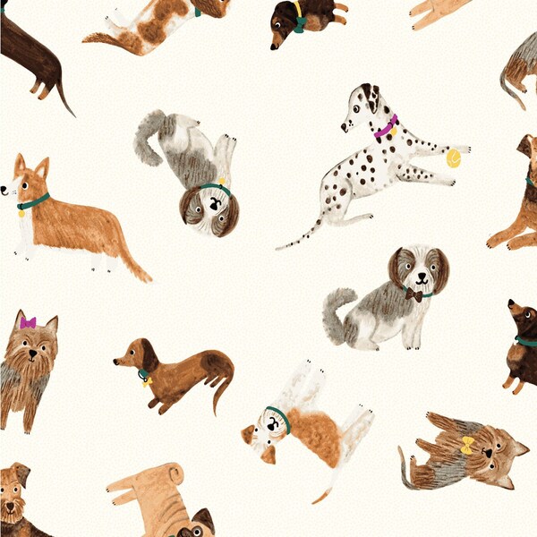 Uptown Dogs on Cream Fabric by the yard from Clothworks  Dog Breeds Fabric & Fat Quarters Available