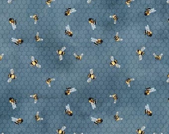 Bees on Blue Fabric by the Yard / Sunkissed by Wilmington Prints Yardage and Fat Quarters