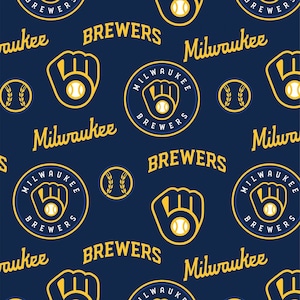 Milwaukee Brewers MLB Fabric / Major League Baseball Fabric by Fabric Traditions / Baseball Fabric Yardage 58&quot; Wide Cotton, Fat Quarters