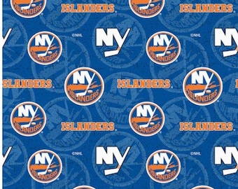 NHL Hockey New York Islanders Fabric / Face Off Cotton Fabric by the yard / Sykel Hockey  Fat Quarters & Yardage