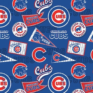 Chicago Cubs Pennants MLB Fabric / Major League Baseball Fabric Licensed MLB by Fabric Traditions / Baseball Fabric Yardage 58&quot; Wide Cotton