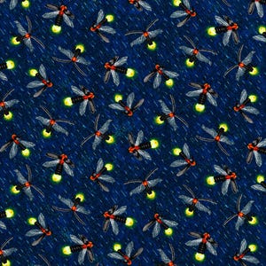 Lightning Bug Fabric by the yard / Frolicking Fields Lightning Bugs by the yard / Paintbrush Studio 15611 glow bugs Yardage & Fat Quarters
