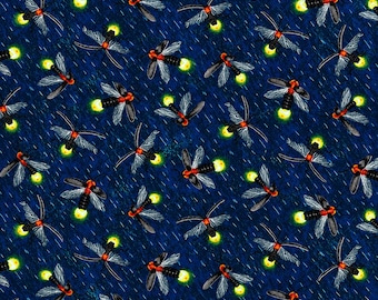 Lightning Bug Fabric 1ヤードあたり / Frolicking Fields Lightning Bugs 1ヤードあたり / Paintbrush Studio 15611 glow bugs Yardage & Fat Quarters