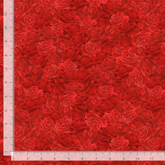 Packed Red Roses Fabric, A Rose is a Rose by Timeless