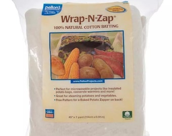 Guata para manualidades, guata de algodón Wrap-N-Zap de Pellon, 114 x 91 cm, apta para microondas, se vende por paquete / Suministros para acolchado y costura