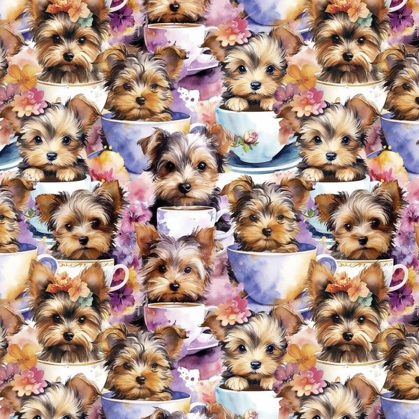 Teacup Yorkie Dogs Allover Fabric / Retriever Fabric / Dog Fabric / Dog Breeds Fabric by David Textiles  / Fat Quarter Fabric