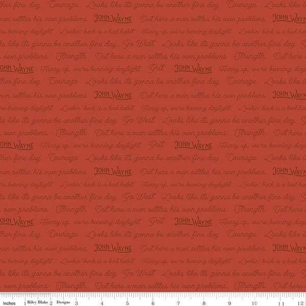 Citazioni di John Wayne su tessuto color ruggine per la collezione John Wayne di Riley Blake tagliate su misura e Fat Quarters