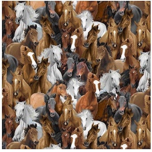 Running Horses Fabric / Packed Horse Overall Wild Horses by Timeless Treasures  Yardage  Western Fabric by the Yard & Fat Quarters