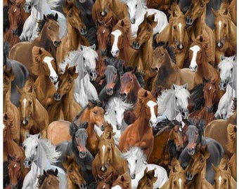Running Horses Fabric / Packed Horse Overall Wild Horses by Timeless Treasures  Yardage  Western Fabric by the Yard & Fat Quarters