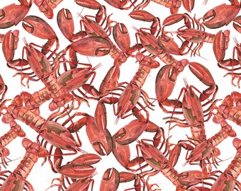 Lobster Fabric, Red Seafood Cotton Material, Seaside Boil Blank Quilting, By Yard/Fat Quarters