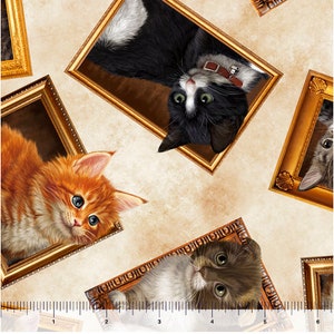 Literary Kitties Gerahmte Kätzchen auf Creme Stoff / Bibliothed Cats Yardage von Quilting Treasures Fabrics batik und Fat Quarters