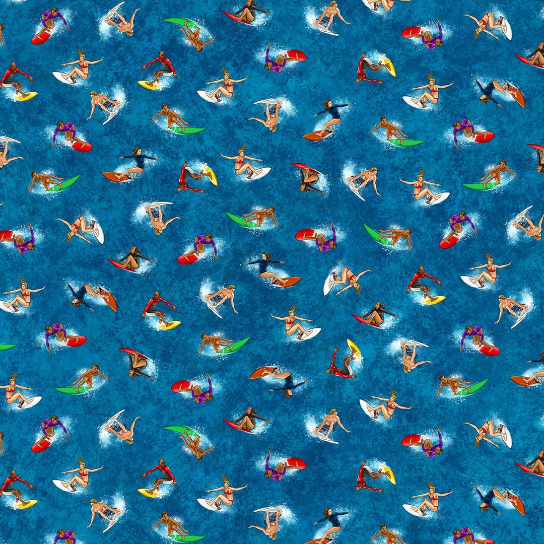 People Surfing in the Ocean Fabric Swimmers Fabric / Swimming Fabric