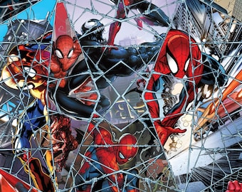 Marvel Spiderman Comic Web Mosaic Digital Print Fabric / SC Marvel Collection Spiderman Fabric