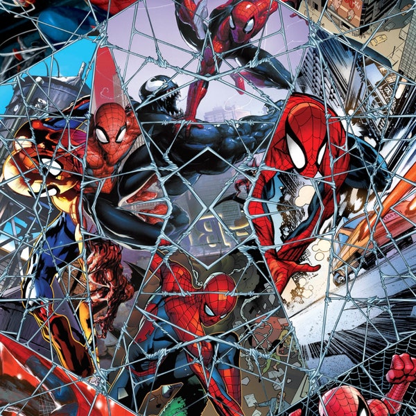 Marvel Spiderman Comic Web Mosaic Digital Print Fabric / SC Marvel Collection Spiderman Fabric