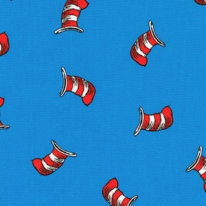 Cat in the Hat Fabric / Dr Seuss Fabric by the yard / Robert Kaufman  19062-4 Cat in the Hats on Blue / Dr Seuss yardage & Fat Quarters