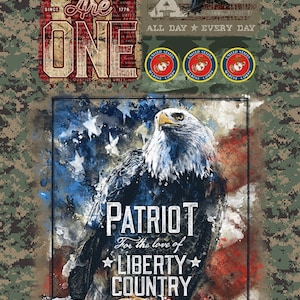 Marines  Quilt Fabric Panel / First Responders Military, Police & Fire Department Collection / Sykel Quilting Panels Fireman Fabric Panel
