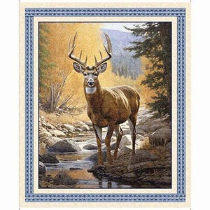 Deer Quilt Fabric Panel / Buck Wild Fabric Panel 36&quot; Deer Panel by QT Fabrics Deer Panel 36x44 inch  / Digital Deer Hunting Fabric Panel