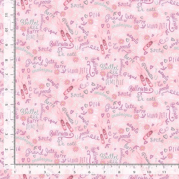 Ballet Words  Pink Fabric / Ballerina Fabric by the yard / Ballet Dancer Prima Ballerina by Timeless Treasures, Yardage, Fat Quarters