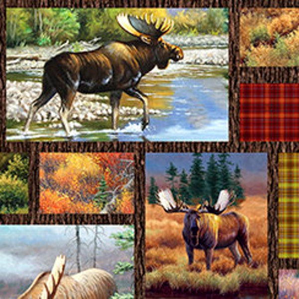 Magnificent Moose Patches Fabric by QT Fabric by the yard / Camping, Hunting, Wilderness, Wildlife Fabric Yardage & Fat Quarters Available