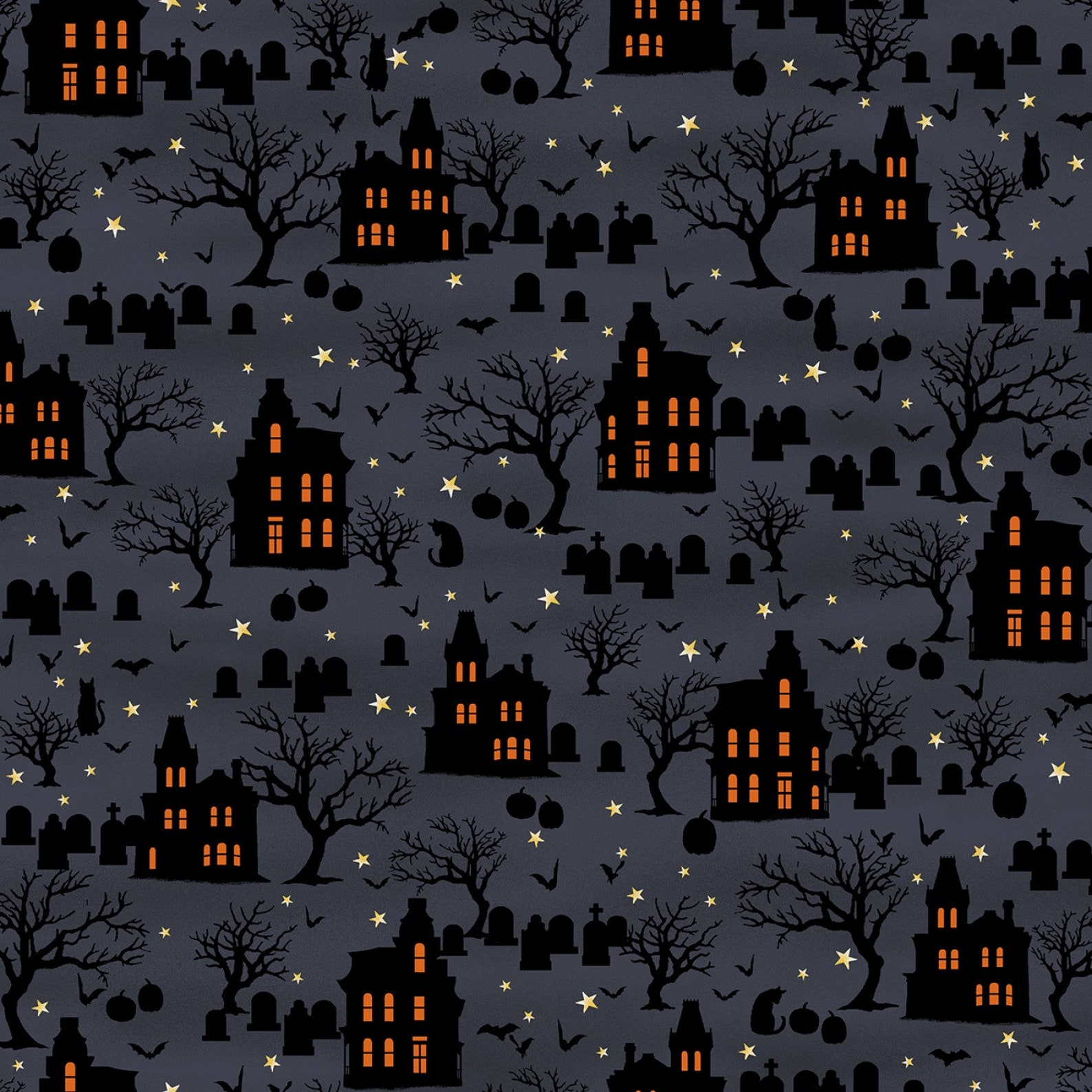 Spooky Night Haunted House Halloween Fabric by the yard