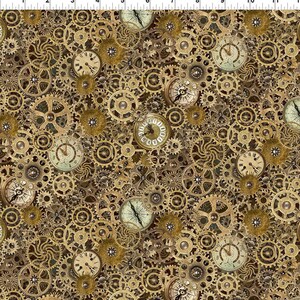Steampunk Gears and Clocks Fabric, Steampunk Menagerie by In The Beginning Fabric by the yard / Jason Yenter Cotton Fabric