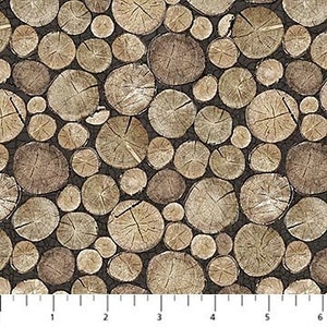 Tela Crosscut Logs en color tostado / Colección Cabin View de Northcott Fabrics / Material cortado a medida Yardage & Fat Quarters