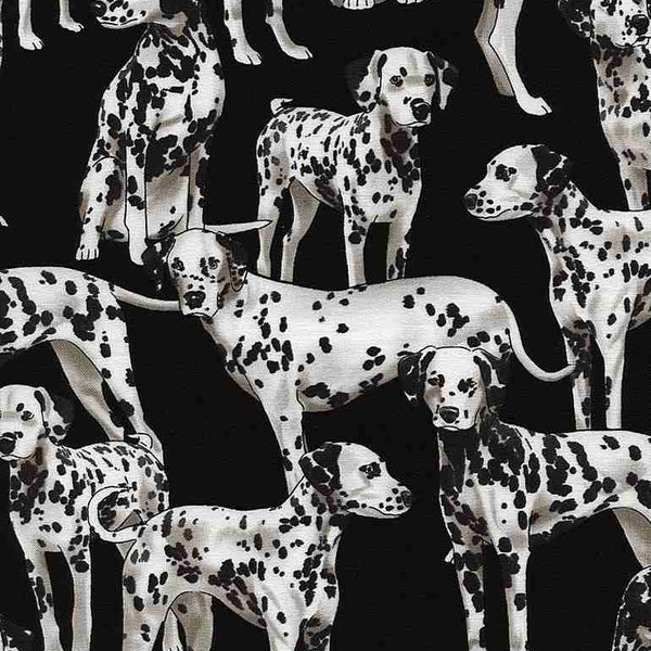 Dalmatian Dogs on Black  Dog Fabric / Dog Fabric / Timeless Treasures Pure Bred Dogs Collection  / Fat Quarter Fabric