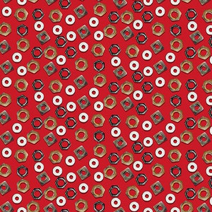 Noci su tessuto rosso tagliato su misura / Collezione di tessuti Man Cave di Henry Glass Craftsman Tool Fabric Yardage e Fat Quarters