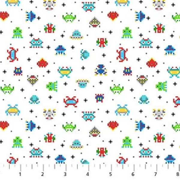 Space Invaders Fabric Gaming Zone Collection by Northcott Fabrics Blender Support Yardage & Fat Quarters Available