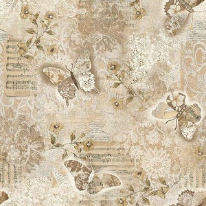 Tessuto musicale tagliato su misura / Spartiti musicali e farfalle di Blank Quilting Yardage & Fat Quarters Quilting Sewing
