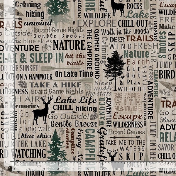 Lake House Camping Nature Words Fabric by Timeless Treasures Fabrics / Camping Fabric / Yardage Fat Quarters