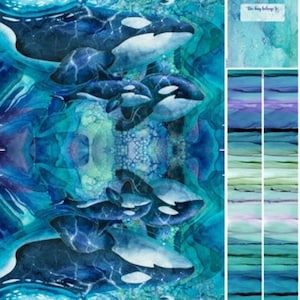 Whale Song Blue Bag 24&quot; Panel  by Northcott Fabric Panel Quilt Panel / Digital Fabric Panel / Quilting Fabric Panels