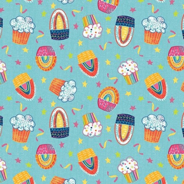Cupcakes on Turquoise Fabric, Let's Eat Cake by Blank Quilting Birthday Party by the yard Yardage, Fat Quarter Fabric