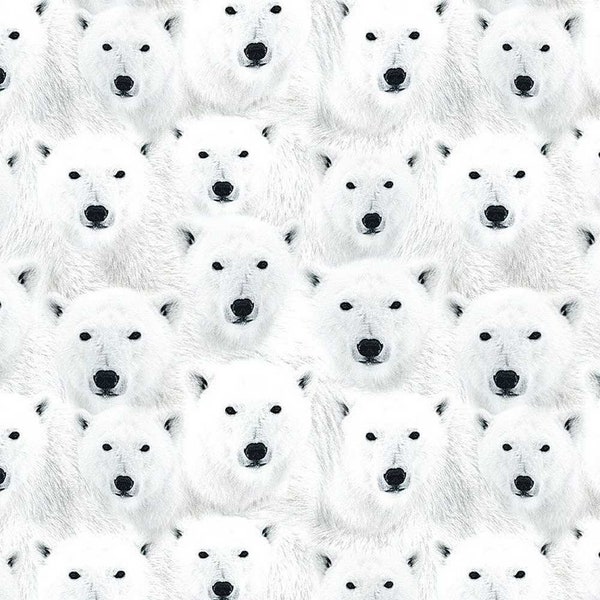 Packed Polar Bears Winter Fabric, White / Timeless Treasures Snow Animals / Yardage & Fat quarters Available