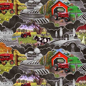 Farmall Farm to Table Scenic by Sykel Enterprises Yardage / Farmall Show Fabric / Tractor Fabric By The Yard & Fat Quarters