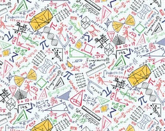 Math Equations on White Fabric by the yard / Math & Science Collection from Timeless Treasures / Yardage and Fat Quarters Available