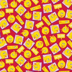 Sesame Street-tyg / Big Bird Head Toss på rött tyg från QT Fabrics, Sesame Street bomullstyg, längd och Fat Quarters finns tillgängliga