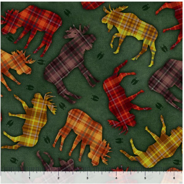 Magnificent Moose Silhouettes Fabric by QT Fabric / Camping, Hunting, Wilderness, Wildlife Fabric Yardage & Fat Quarters Available