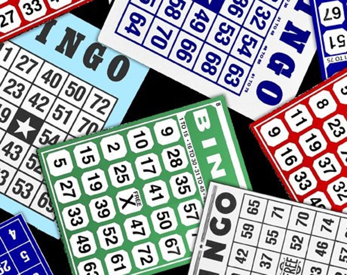 Bingo Fabric by the Yard / Bingo Card Yardage on Black / Fat Etsy