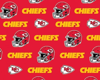 NFL Kansas City Chiefs Stoff / Lizenzierter NFL Baumwollstoff von Fabric Traditions 58" Breit / Football Fabric Sweatstoff als Meterware."