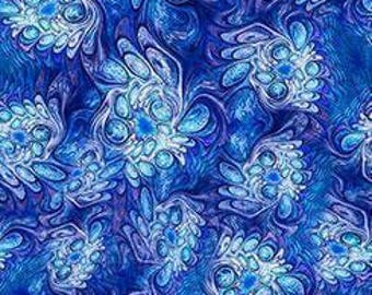 ブルーマーブル抽象柄生地、QT FabricsのFeline Fantasiaコレクション、Kitties Packed Kittens生地（1ヤード単位およびファットクォーター単位）
