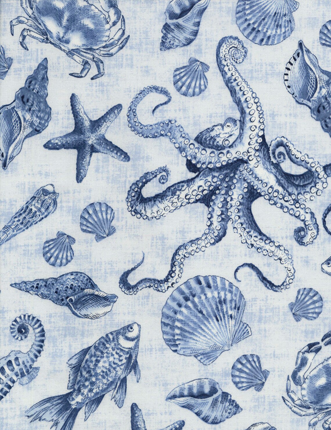 Sea Shells on Blue Fabric / Seashell Fabric / Sea Life by Etsy